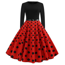 Load image into Gallery viewer, Vintage Dress Women Long Sleeve Print Christmas Dress Winter Elegant Swing Party Dresses Robe Femme Casual Rockabilly Vestidos