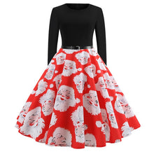 Load image into Gallery viewer, Vintage Dress Women Long Sleeve Print Christmas Dress Winter Elegant Swing Party Dresses Robe Femme Casual Rockabilly Vestidos