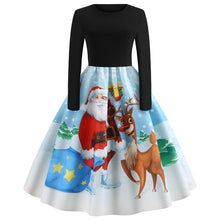 Load image into Gallery viewer, Vintage Dress Women Long Sleeve Print Christmas Dress Winter Elegant Swing Party Dresses Robe Femme Casual Rockabilly Vestidos