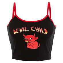 Load image into Gallery viewer, Fashion Women Summer Backless Slim Camisole Top Streetwear Tops Ladies Sexy Demon Print Spaghetti straps Patchwork Crop Top