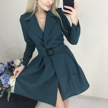 Load image into Gallery viewer, Women Casual Sashes A Line Mini Dress Office Ladies Turn Down Collar OL Solid Dress 2019 Autumn Winter New Fashion Women Dress