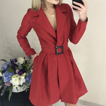 Load image into Gallery viewer, Women Casual Sashes A Line Mini Dress Office Ladies Turn Down Collar OL Solid Dress 2019 Autumn Winter New Fashion Women Dress