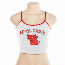 Load image into Gallery viewer, Fashion Women Summer Backless Slim Camisole Top Streetwear Tops Ladies Sexy Demon Print Spaghetti straps Patchwork Crop Top