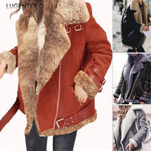 Load image into Gallery viewer, Lugentolo Women's Jacket Autumn and Winter New Long-sleeved Locomotive Deerskin Imitation Sheepskin Plus Velvet Thick Coat