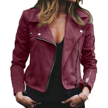 Load image into Gallery viewer, Women's Leather jacket Winter New lapel diagonal zipper short ladies coat wine red female cool fashion coat large size