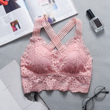 Load image into Gallery viewer, Sexy Women Lace Strap Bras Tube Tops Fashion Cross Beauty Back Tank Tops Underwear 5 colors with Chest pad майка женская