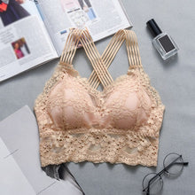 Load image into Gallery viewer, Sexy Women Lace Strap Bras Tube Tops Fashion Cross Beauty Back Tank Tops Underwear 5 colors with Chest pad майка женская