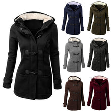 Load image into Gallery viewer, Large Size Women's Jacket Autumn Winter Thick Coats and Jackets women Hooded Outwear Mixed Cotton Horn leather buckle Jacket