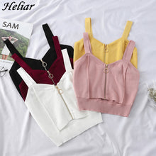 Load image into Gallery viewer, HELIAR 2019 Summer Women Tank Tops Club Sexy Zipper Crop Top Hole Knitting Camisole Ladies Sleeveless Solid Simple Camis