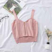 Load image into Gallery viewer, HELIAR 2019 Summer Women Tank Tops Club Sexy Zipper Crop Top Hole Knitting Camisole Ladies Sleeveless Solid Simple Camis
