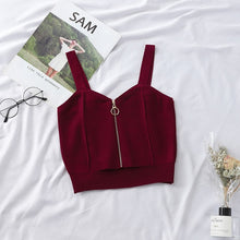 Load image into Gallery viewer, HELIAR 2019 Summer Women Tank Tops Club Sexy Zipper Crop Top Hole Knitting Camisole Ladies Sleeveless Solid Simple Camis
