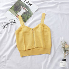 Load image into Gallery viewer, HELIAR 2019 Summer Women Tank Tops Club Sexy Zipper Crop Top Hole Knitting Camisole Ladies Sleeveless Solid Simple Camis