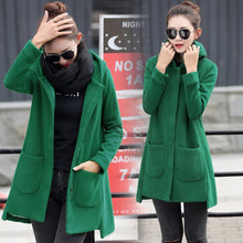 Load image into Gallery viewer, 2018 Autumn Winter Women's Fleece Jacket Coats Female Long Hooded Coats Outerwear Warm Thick Female Red Slim Fit Hoodies Jackets