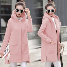 Load image into Gallery viewer, 2018 Autumn Winter Women's Fleece Jacket Coats Female Long Hooded Coats Outerwear Warm Thick Female Red Slim Fit Hoodies Jackets