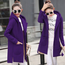 Load image into Gallery viewer, 2018 Autumn Winter Women's Fleece Jacket Coats Female Long Hooded Coats Outerwear Warm Thick Female Red Slim Fit Hoodies Jackets