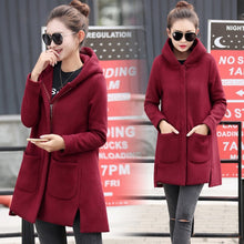 Load image into Gallery viewer, 2018 Autumn Winter Women's Fleece Jacket Coats Female Long Hooded Coats Outerwear Warm Thick Female Red Slim Fit Hoodies Jackets