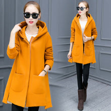 Load image into Gallery viewer, 2018 Autumn Winter Women's Fleece Jacket Coats Female Long Hooded Coats Outerwear Warm Thick Female Red Slim Fit Hoodies Jackets