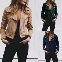 Load image into Gallery viewer, Fashion Women's Zipper Tunic Army Jacket Coats Casual Ladies Autumn Leather Jackets Zip Up Biker Coats Flight Tops Clothes