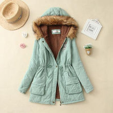 Load image into Gallery viewer, 2019 Winter New Women's Hooded Fur Collar Waist And Velvet Thick Warm Long Cotton Coat Jacket Coat